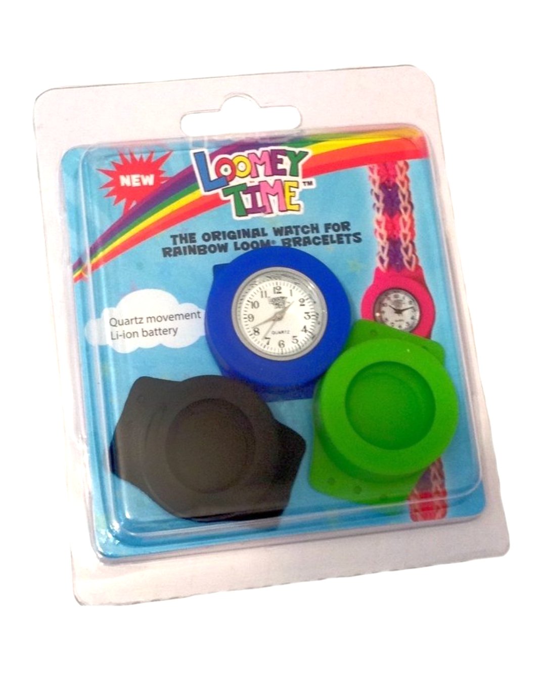 Armbanduhr für Kinder mit austauschbarer Hülle in Blau, Schwarz oder Grün zum Basteln von eigenen Loom Armbändern
