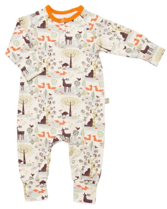 Overall mit Waldtieren in Beige aus Biobaumwolle 