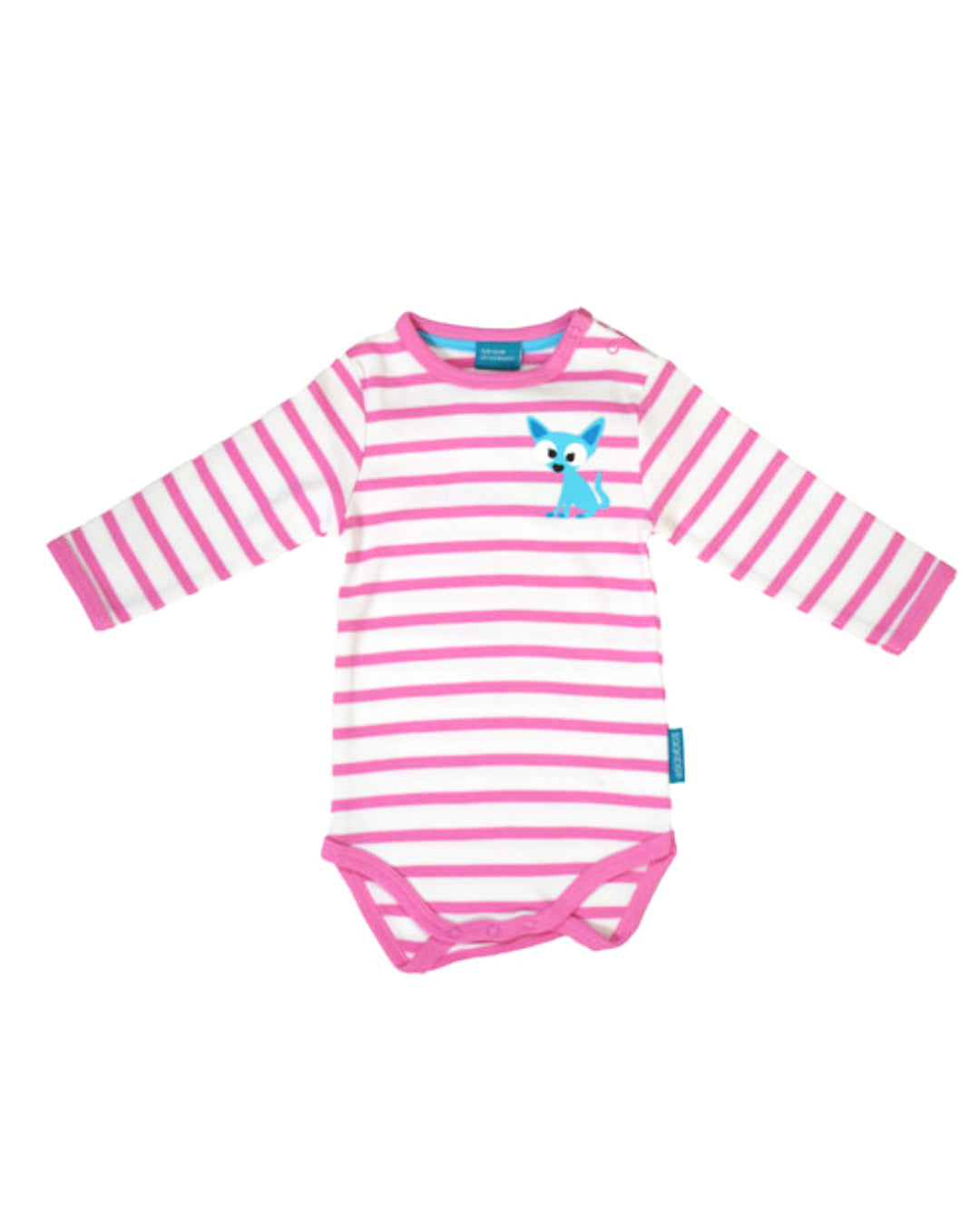 Langarm Babybody in Weiß mit rosa Streifen und blauem Fuchs Print