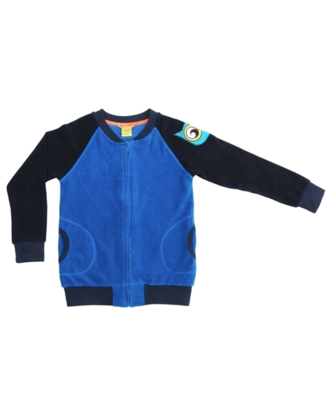 Blaue Frottee Jacke mit Eule aus Biobaumwolle von DUNS Sweden