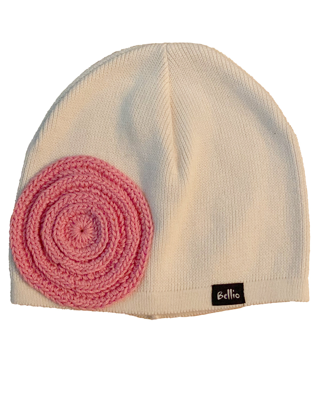 BioBaumwoll-Mütze für Kinder mit rosa Häkelblume