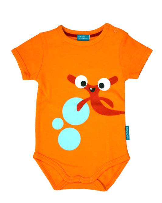 Oranger Babybody mit rotem lustigen Hammerhai Print