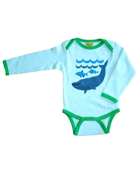 Babybody in Hellblau mit Wal Print von DUNS Sweden aus Biobaumwolle