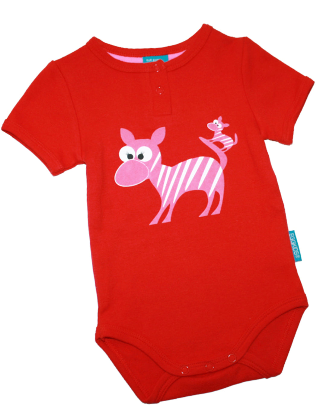 Roter babybody mit Zebra in Pink