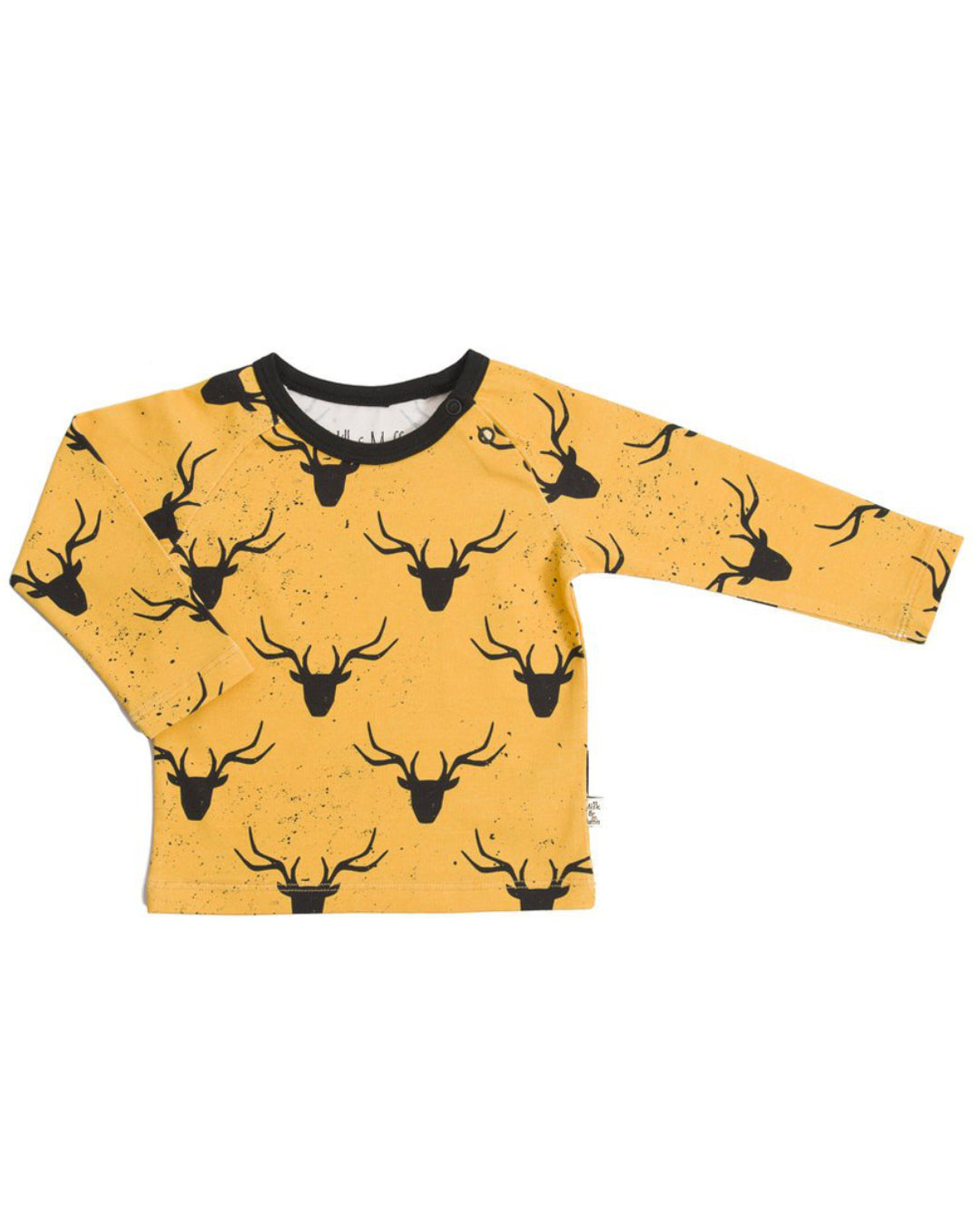 Gelbes Shirt für Kinder mit Hirschgeweih in schwarz aus Biobaumwolle