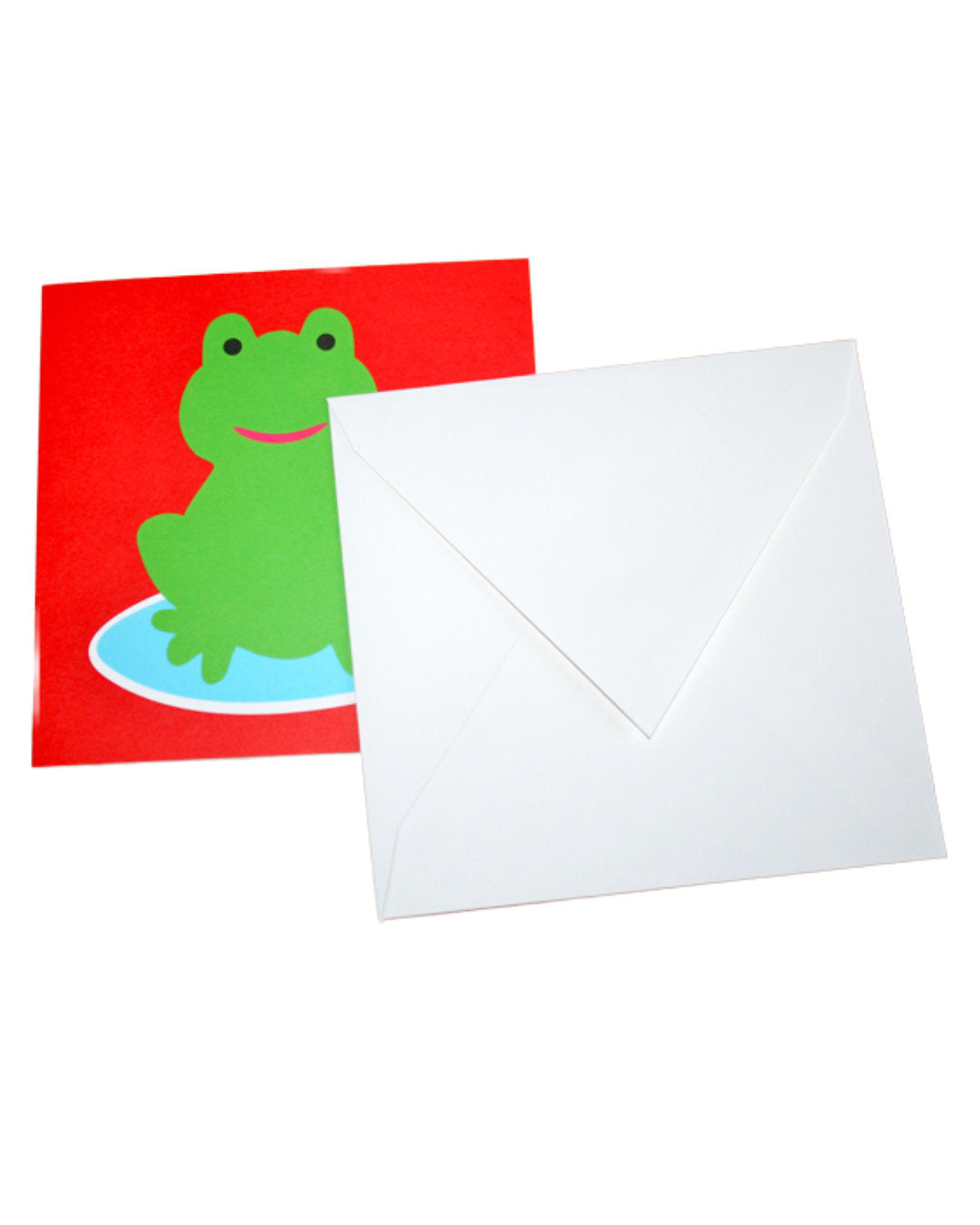 Rote Grußkarte mit Frosch und Briefumschlag