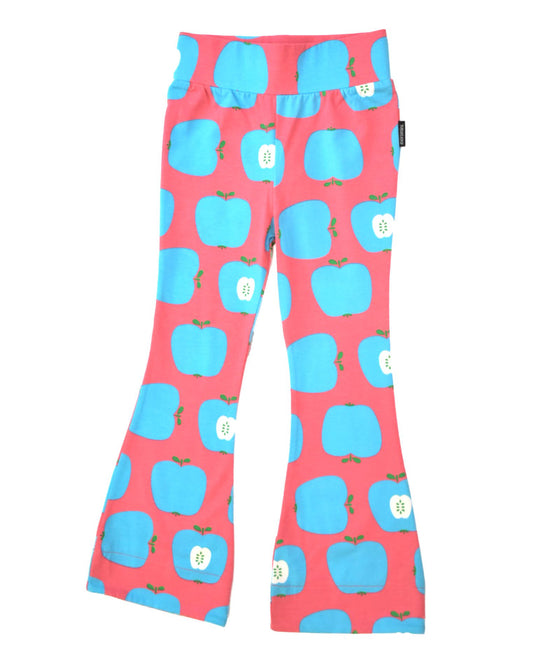 Pinke Schlaghose aus Baumwolle mit blauen Äpfeln von moromini