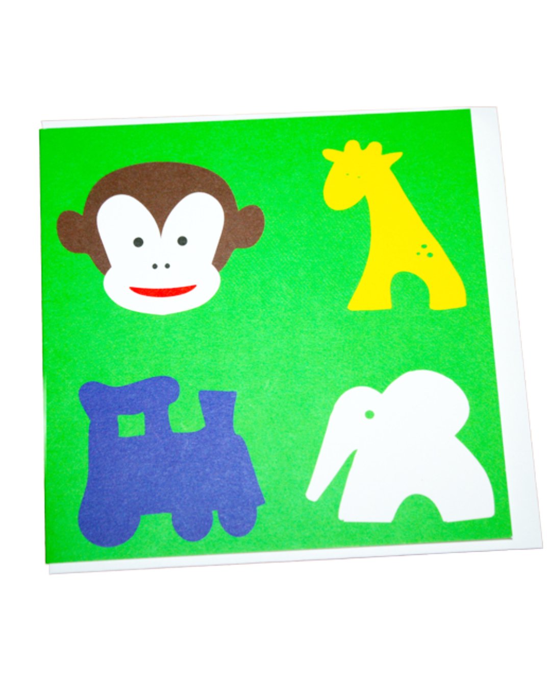 Grüne Klappkarte mit Affe + Giraffe + Lok + Elefant Grafik