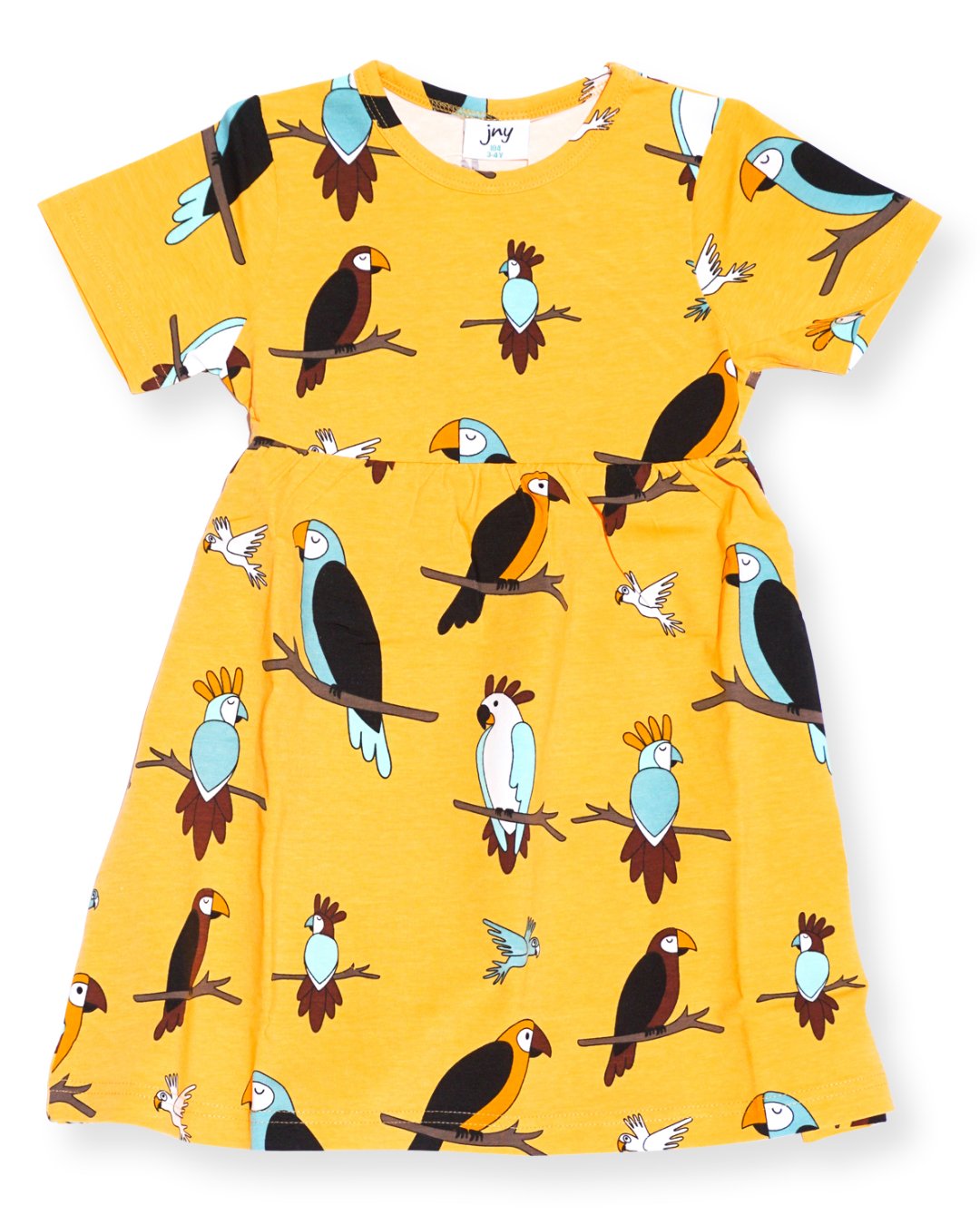 Gelbes Kleid mit Vögel aus Biobaumwolle von jny colourful kids