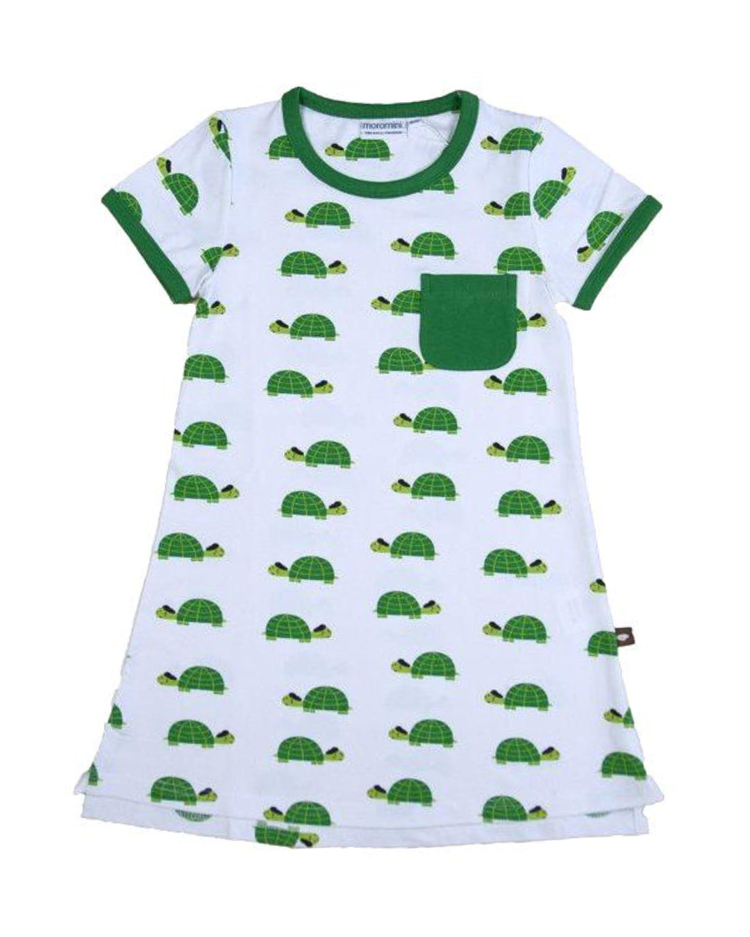 Weißes Kleid mit grünen Schildkröten aus Biobaumwolle von moromini