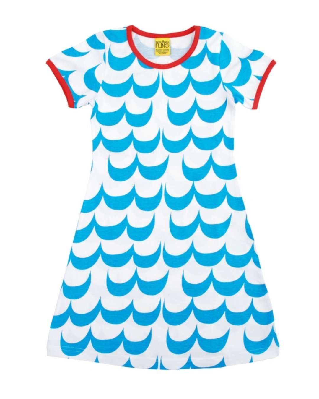 Weißes Kleid mit blauen Wellen aus Biobaumwolle von DUNS Sweden Für Kinder