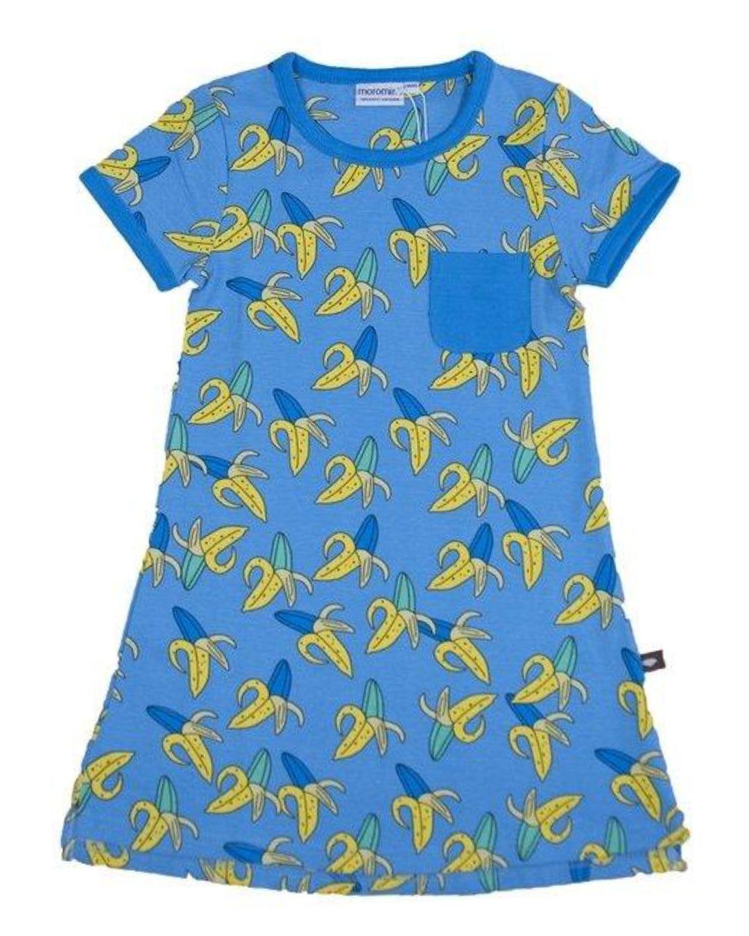 blaues kurzarm Kleid mit gelben Bananen von moromini aus Biobaumwolle