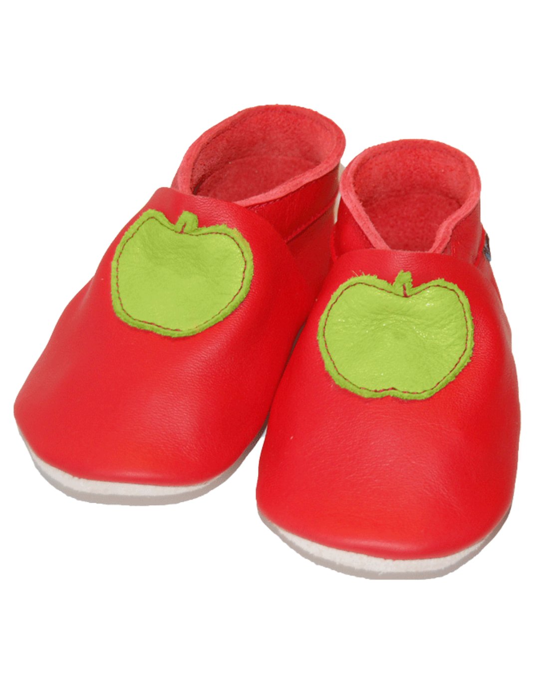 Baby Krabbelschuhe in Rot mit grünem Apfel