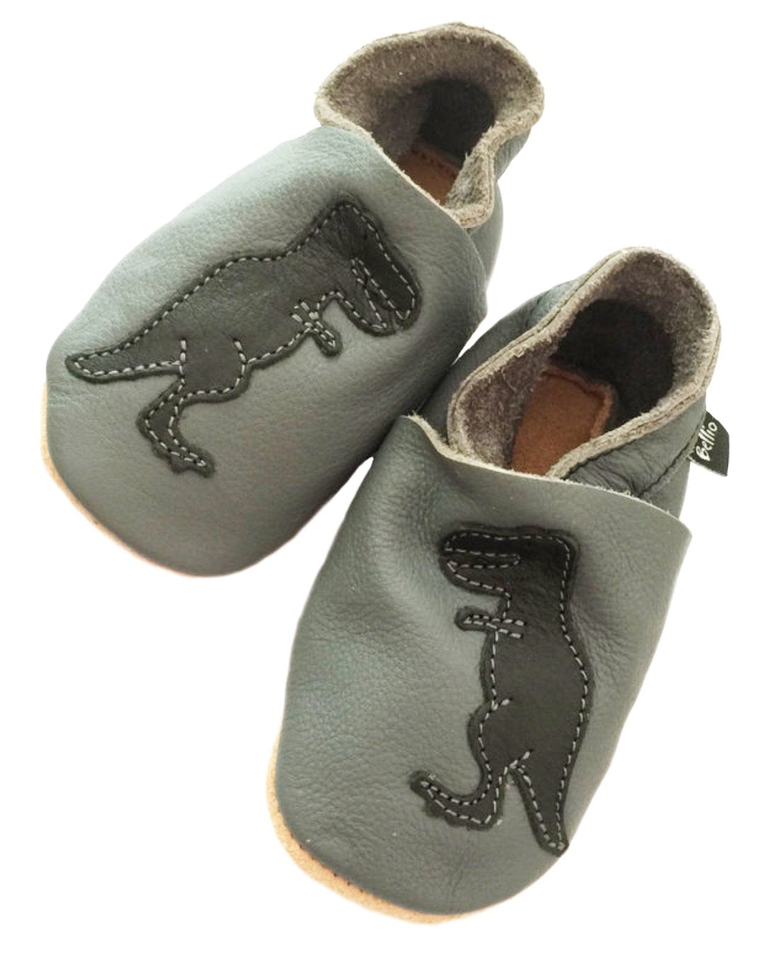 Krabbelschuhe in grau mit T-Rex aus Bioleder