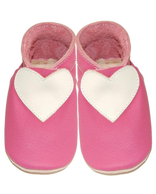 Pink Lederpuschenmit weißem Herz aus Bioleder