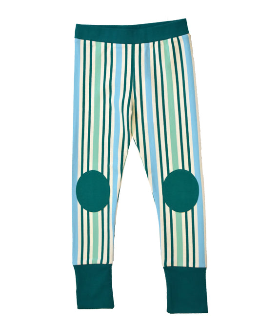 Leggings in weiß mit grünen Streifen aus Biobaumwolle von moromini