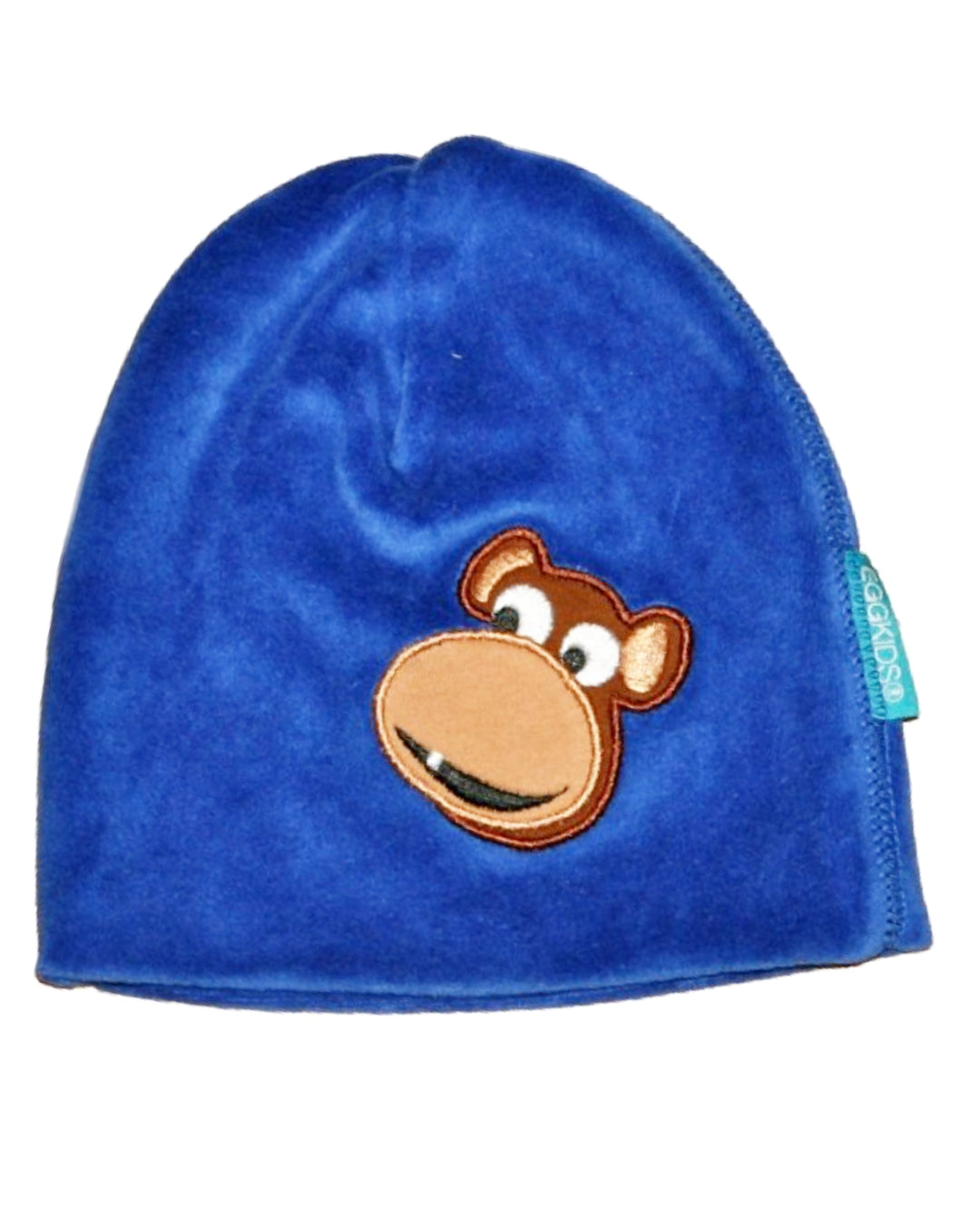Blaue Nicki Mütze für Babys mit braunem Affen