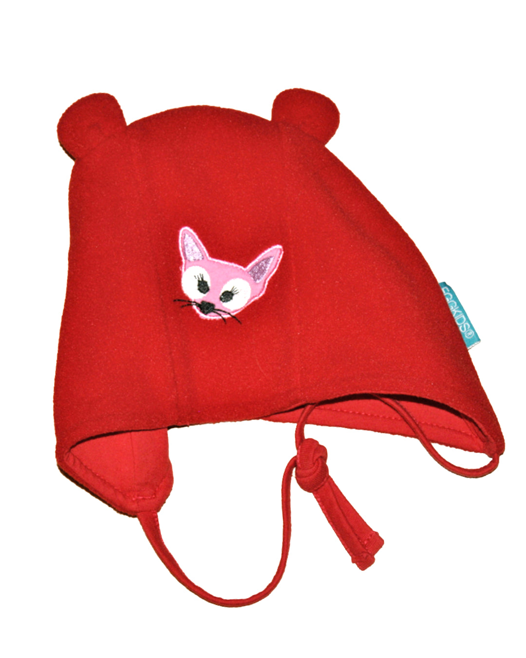 Rote Babymütze mit rosa Fuchs