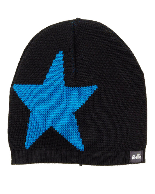 Schwarze Strickmütze mit blauem Stern