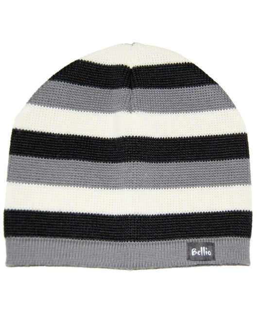 Schwarz/weiß/grau gestreifte Strickmütze für Kinder