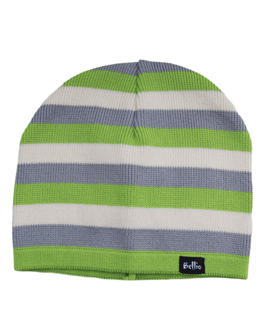 Weiß/grau/grün gestreifte Strickmütze für Kinde
