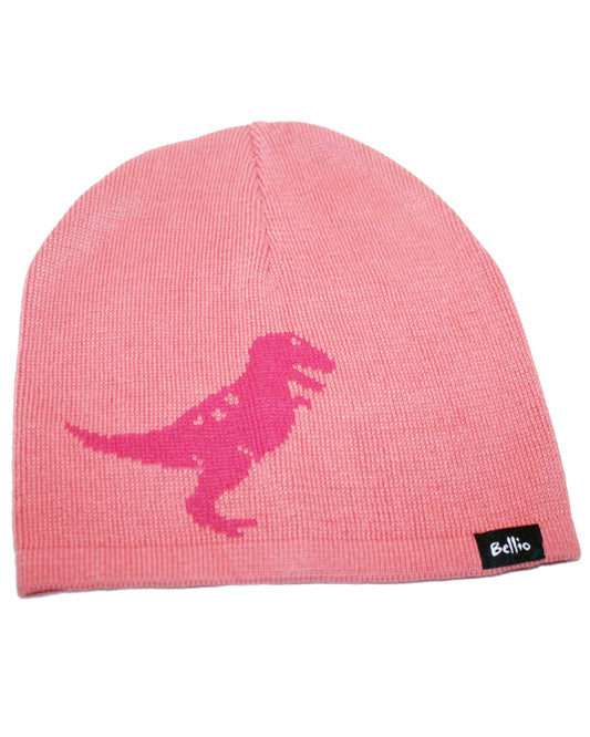 Rosa Strickmütze mit T-Rex