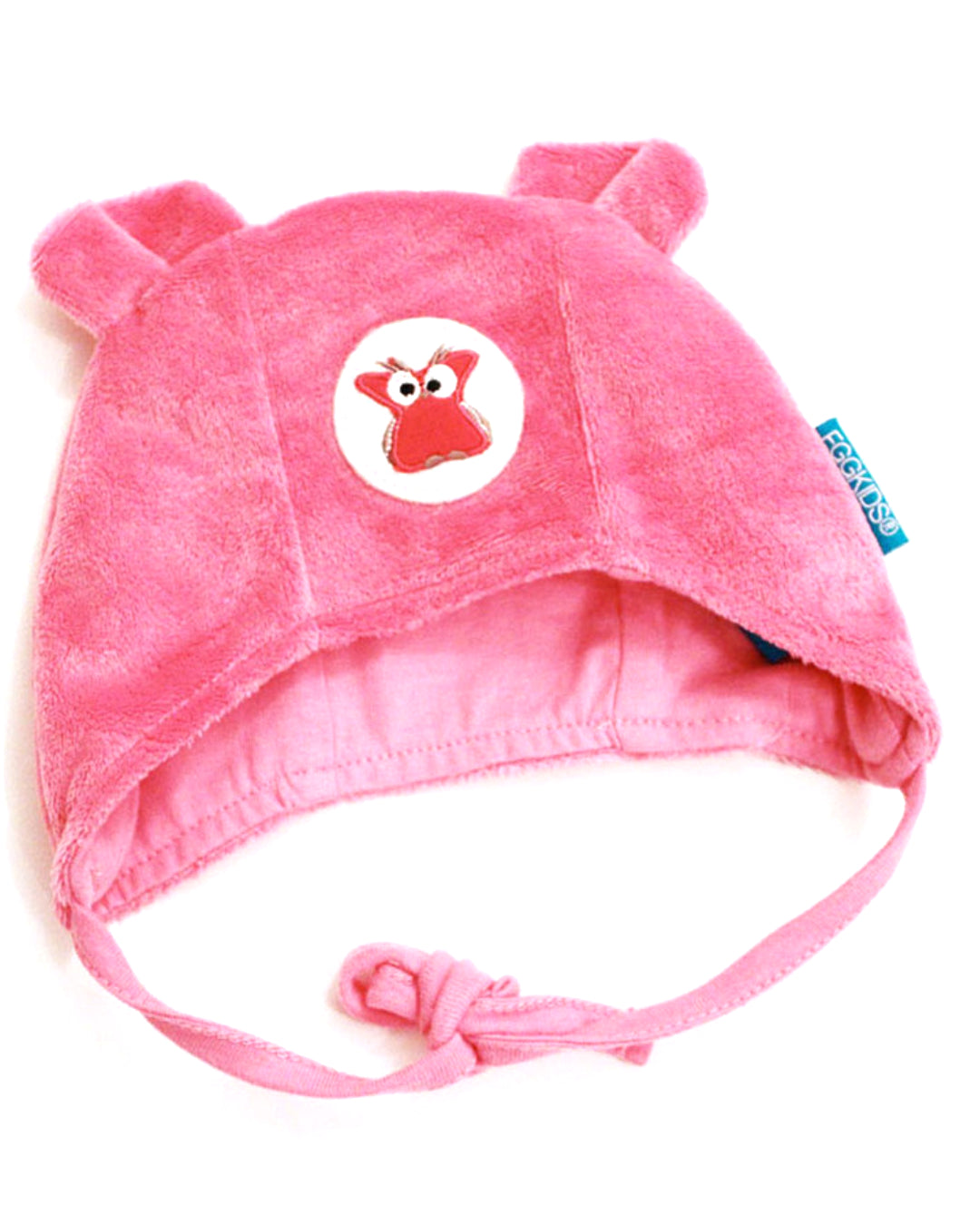 Rosa Babymütze mit Ohren und Eulen Emblem