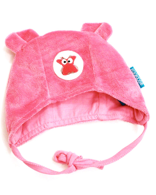 Rosa Babymütze mit Ohren und Eulen Emblem