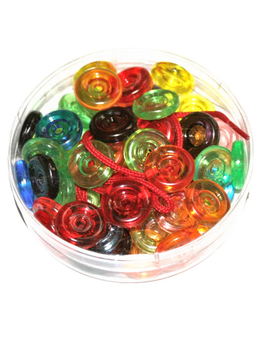 Bunte Knopfperlen zum Fädeln und Spielen aus durchsichtigem Kunststoff