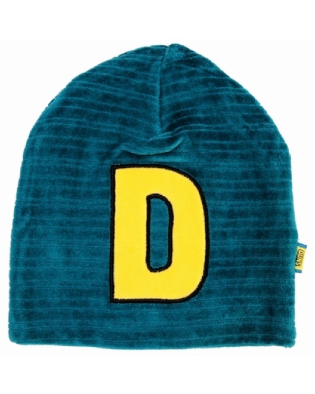 Blaue Mütze mit gelbem D aus Biobaumwolle von DUNS Sweden