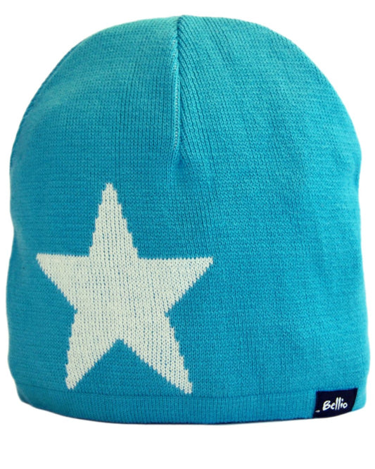 Blaue Strickmütze mit weißem Stern 