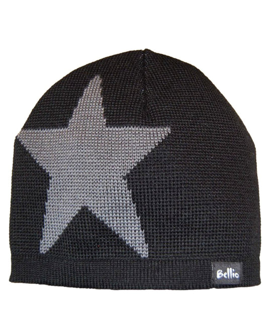 Strickmütze in Schwarz mit grauem großen Stern
