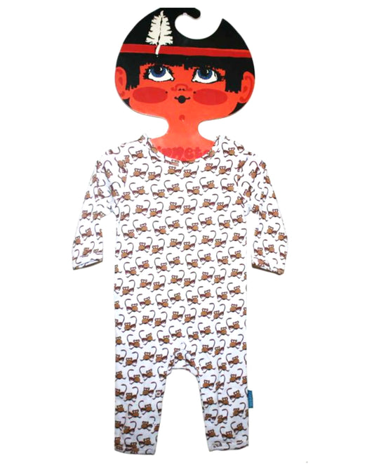 Weißer Overall mit braunen Affen Allover Print aus Baumwolle