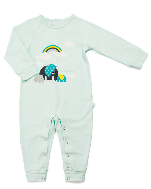 Türkis Overall mit Elefanten aus Biobaumwolle