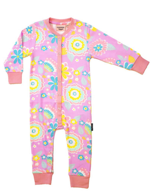 Schlafanzug für Babys in rosa mit Blumen von moromini aus Biobaumwolle
