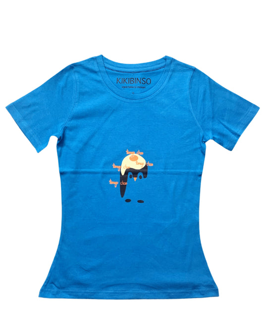 Blaues T-Shirt mit Pinguin und Spiegeleimütze