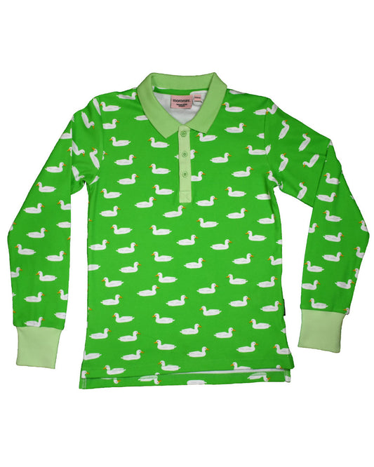 Polo Shirt in grün mir weißen Enten für Kinder aus Biobaumwolle von moromini 