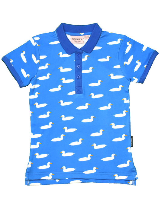 Polo Shirt für Kinder in blau mir weißen Enten aus Biobaumwolle von moromini 