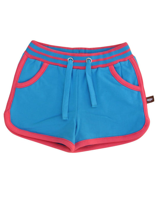 Hellblaue Shorts für Kinder mit Pink Rand aus Biobaumwolle von moromini