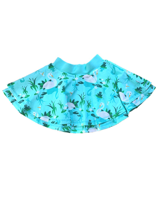 Blauer Rock für Kinder mit Schwänen aus Biobaumwolle 