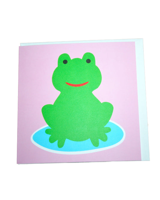 Grußkarte in Rosa mit grünem Frosch