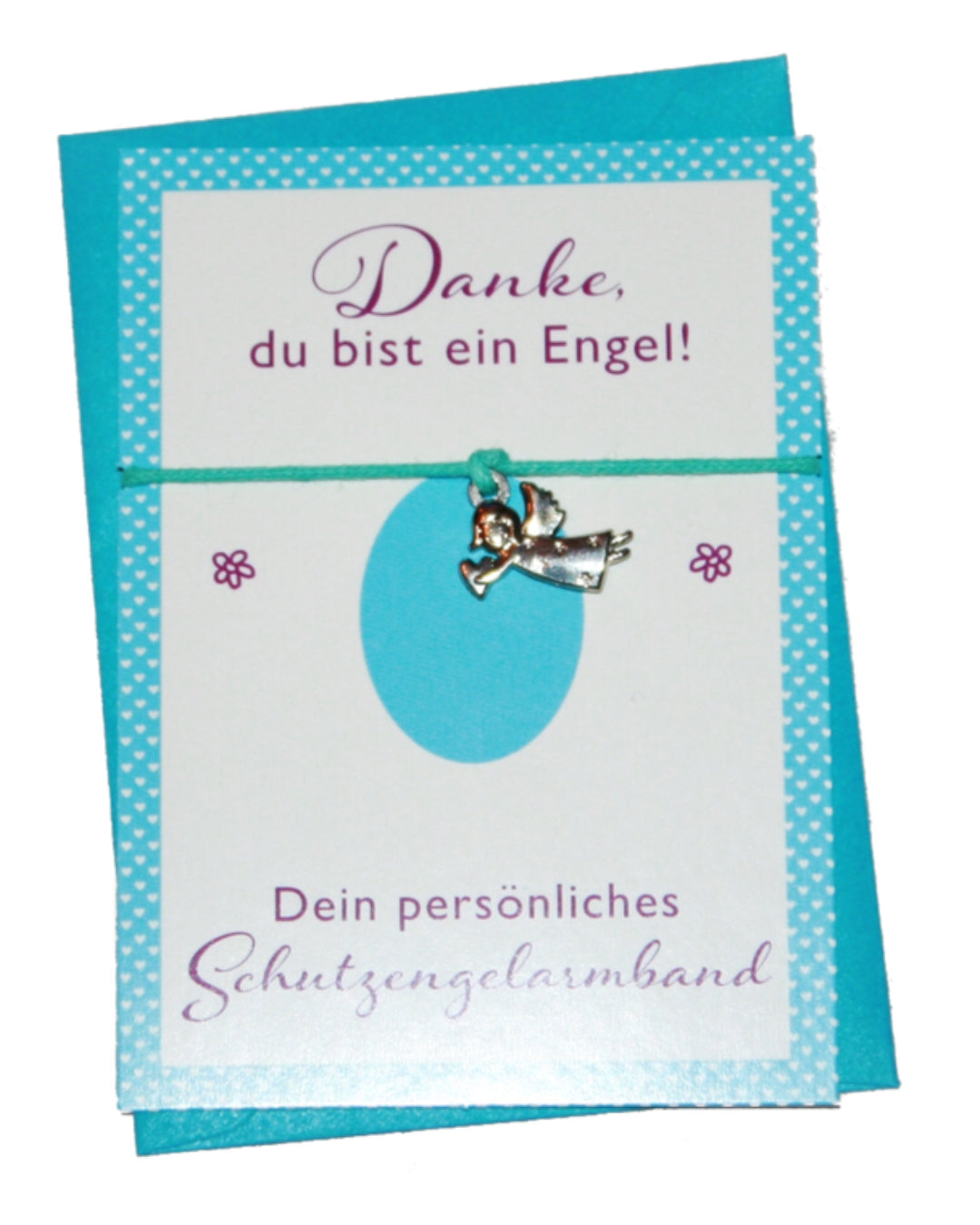 Geschenkkarte in hellblau mit Schutzengel Armband