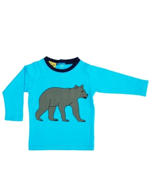 Hellblaues Shirt mit Braunbär für Babys aus Biobaumwolle von DUNS Sweden