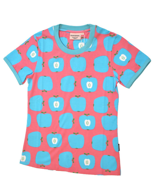 Damen T-Shirt in Pink mit hellblauen Äpfeln von moromini