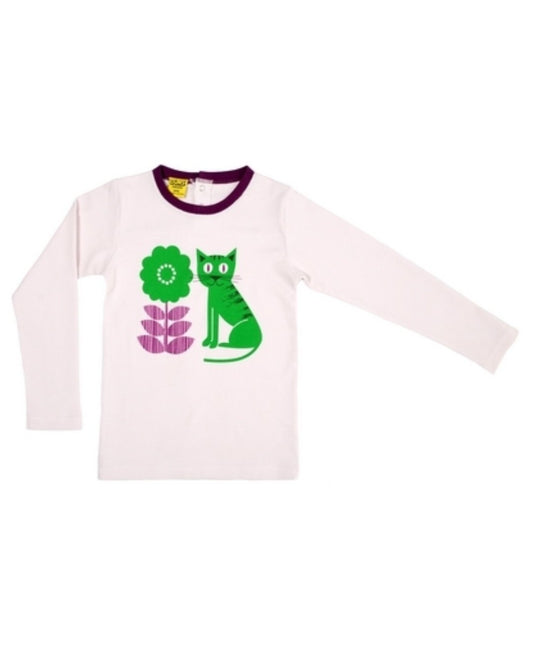 LangarmShirt Cat mit Blume und Katze aus Biobaumwolle von DUNS Sweden für Kinder