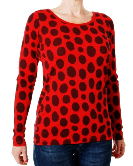 Rotes Langarm Shirt mit Tupfen von DUNS Sweden für Damen