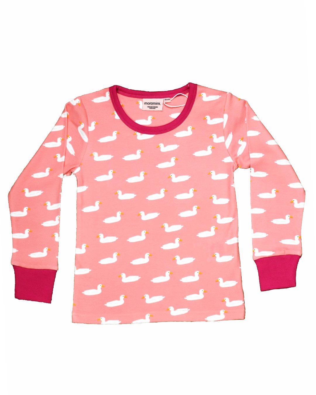 Rosa Shirt für Kinder mit weißen Enten aus Biobaumwolle von moromini