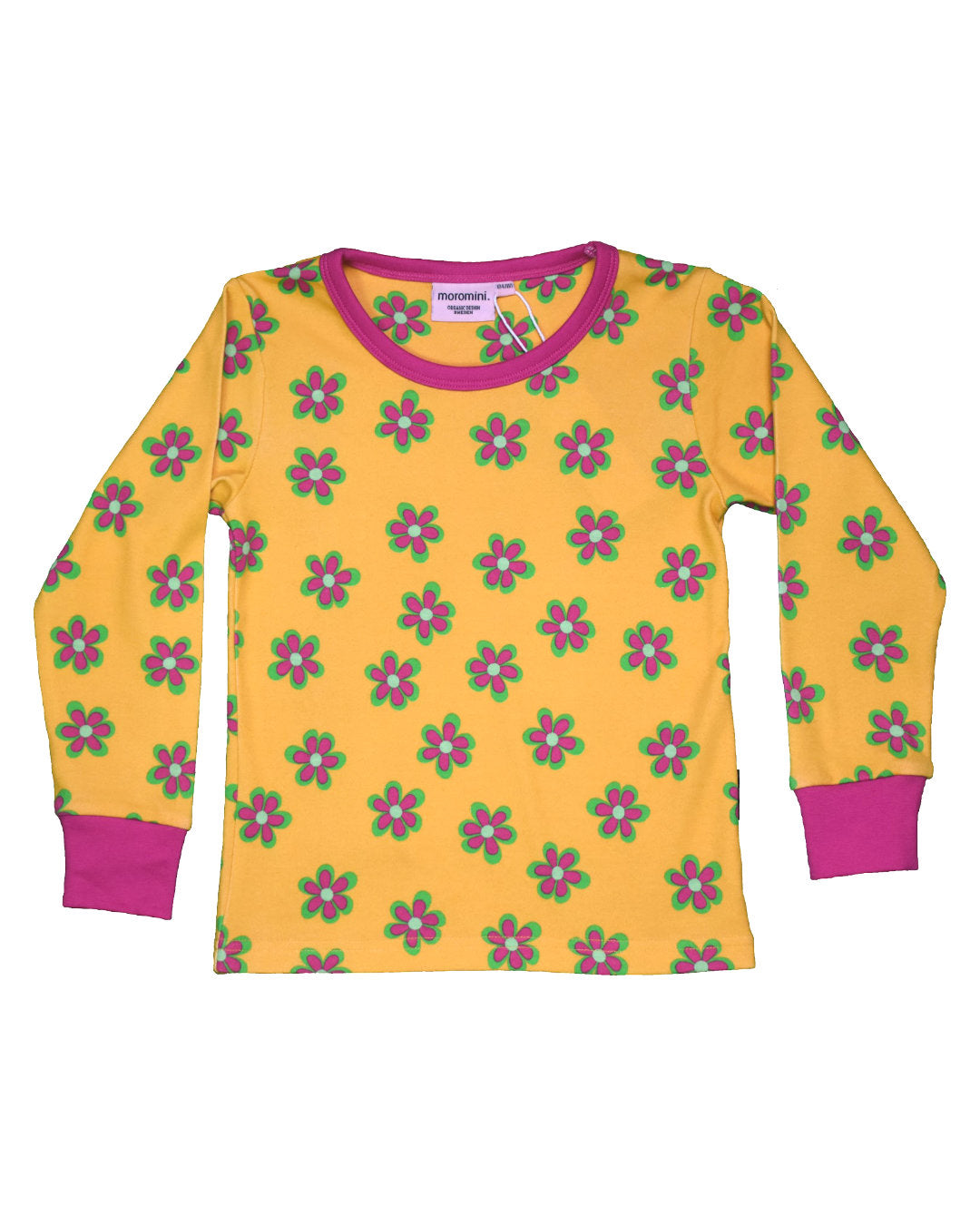 Shirt in senfgelb mit Blumen für Kinder aus Biobaumwolle von moromini