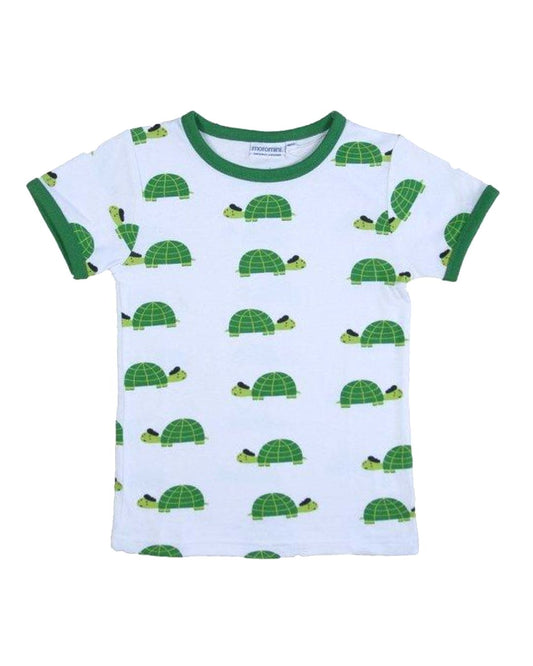 weißes T-Shirt mit grünen Schildkröten aus BioBaumwolle von moromini