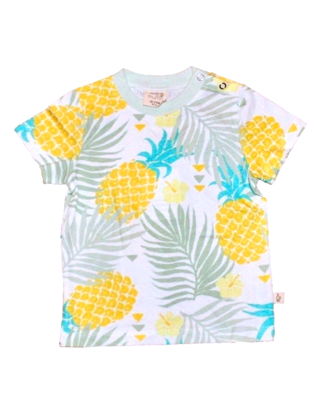 T-Shirt mit Ananas und Blüten und Blättern aus Biobaumwolle